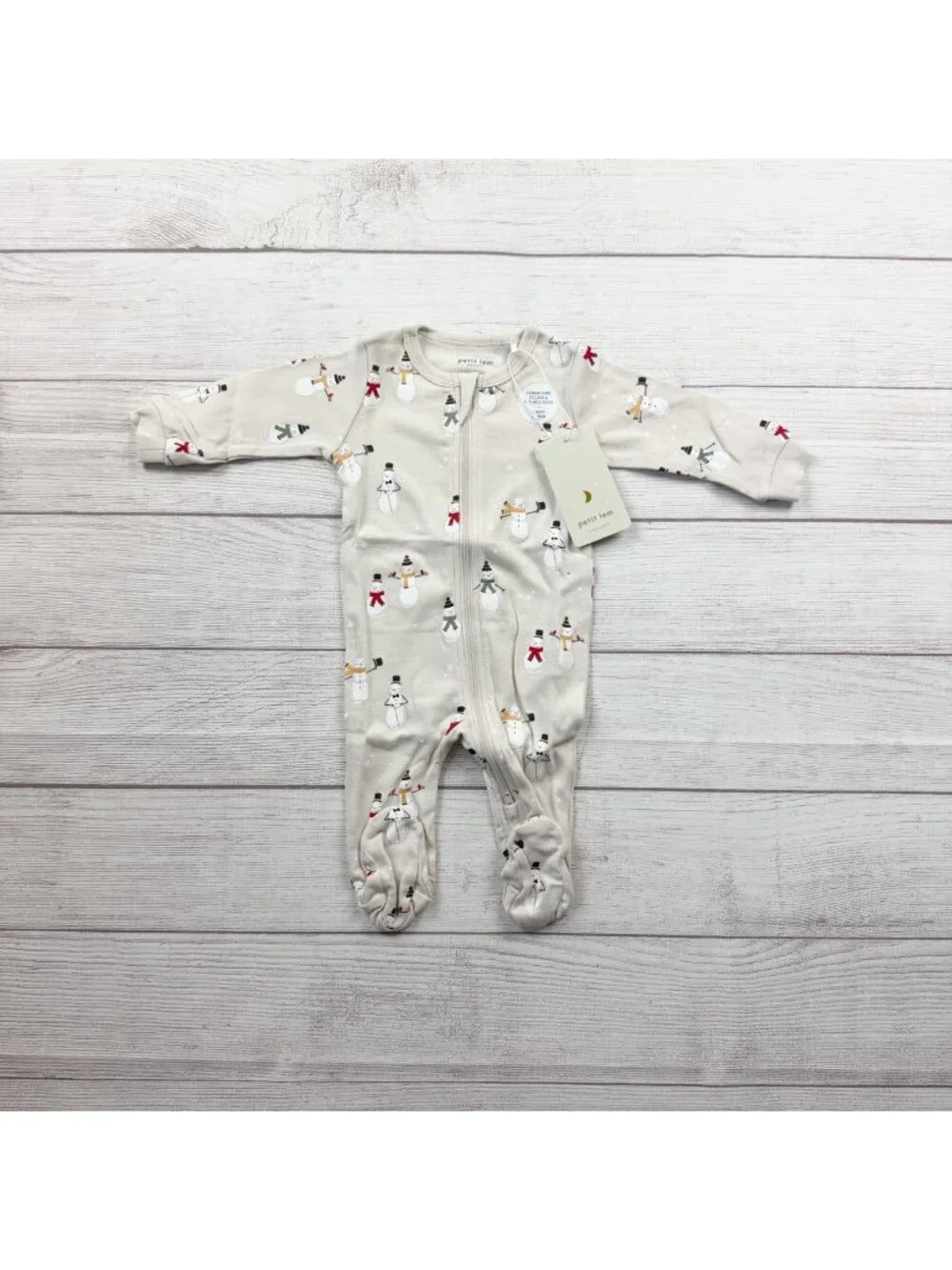 Petit Lem Holiday Baby Snowman Footed Pajamas Zippered Organic NWT 0-3 Months